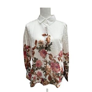 ❤️white‎ and Dusty pink floral print sheer button-down shirt by Bailey SZ M New
